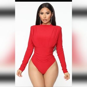 New with Tags Fashion Nova Long Sleeve Red Bodysuit Size L